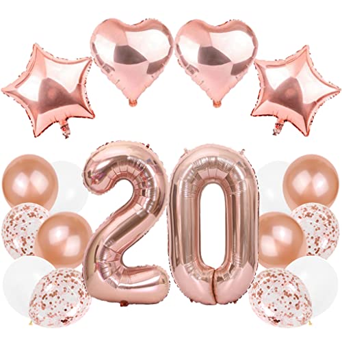 Daxlizy 20. Geburtstag Dekoration, Rosegold Geburtstagsdeko 20 Jahre Mädchen, Konfetti Luftballon 20. Geburtstag Party Deko, Riesen Folienballons 20, Ballon 20 Deko zum Geburtstag Mädchen von Daxlizy