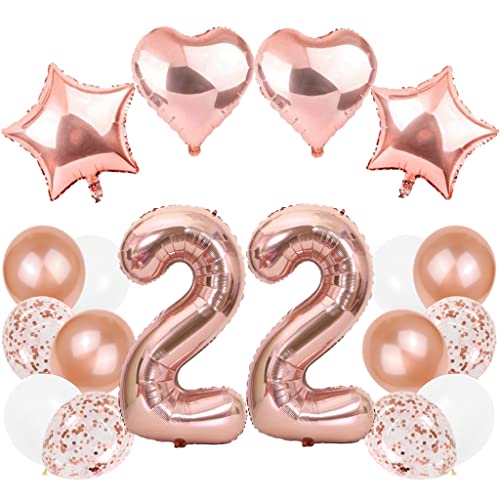 Daxlizy 22. Geburtstag Dekoration, Rosegold Geburtstagsdeko 22 Jahre Frauen, Luftballon 22. Geburtstag Party Deko, Riesen Folienballons 22, Ballon 22 Deko zum Geburtstag Mädchen Damen von Daxlizy