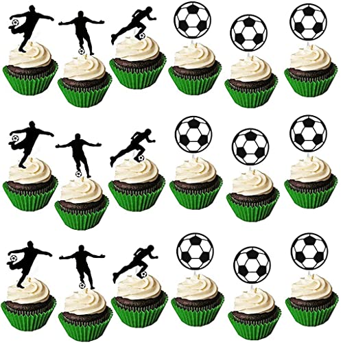 Daxlizy 48 Stück Tortendeko Fußball Tortenaufleger Fussball Cupcake Topper, Kuchendeko Fussball Geburtstag Torten Deko für Jungs Fußball Sport Party Kindergeburtstag Dekoration von Daxlizy