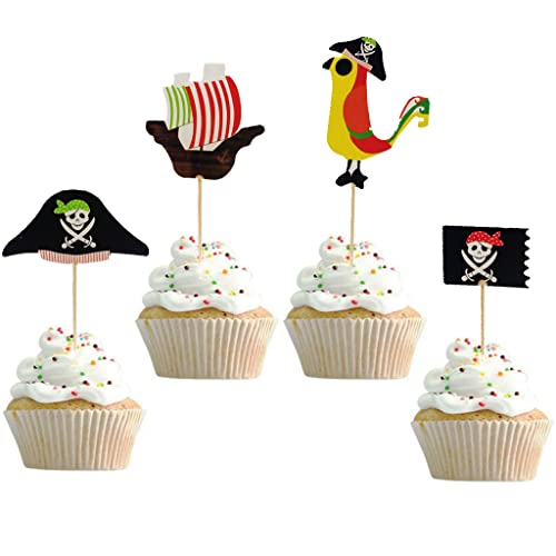 Daxlizy 48 Stücke Tortendeko Pirat Kuchen Deko Geburtstag Junge, Piraten Cupcake Topper für Kindergeburtstag Kuchen Deko, Pirate Thema Party Cake Topper für Baby Kinder Jungen Geburtstag Party von Daxlizy