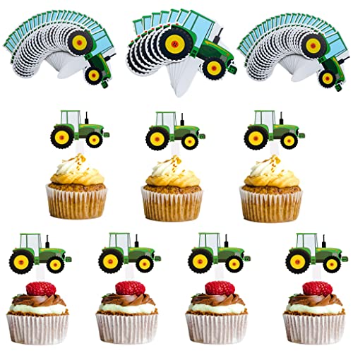 Daxlizy Cupcake Topper Set, 56 Stücke Traktor Zubehör Cupcake Topper für Kindergeburtstag Kuchen Deko, Kuchen Topper mit Traktor Thema Party, Tortendeko für Baby Kinder Jungen mädchen Party Deko von Daxlizy