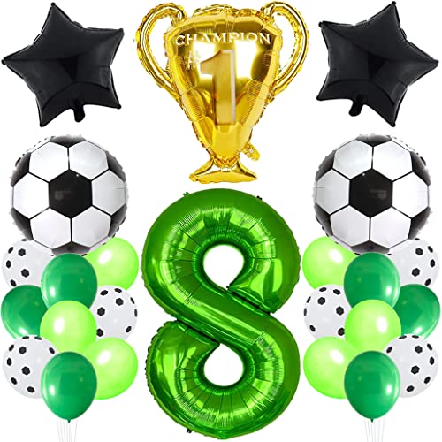 Daxlizy Fußball Luftballon 8. Geburtstag Deko Junge, Grün Luftballons Fußball Geburtstagsdeko Jungen 8 Jahr, Champion Ballon Fußball Kindergeburtstag Party Deko, 8. Geburtstagsdeko Fußball von Daxlizy