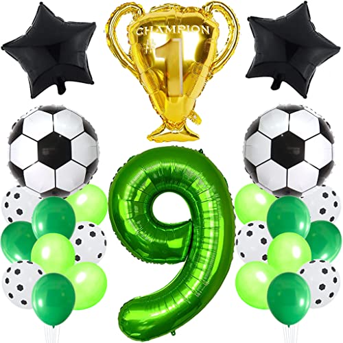 Daxlizy Fußball Luftballon 9. Geburtstag Deko Junge, Grün Luftballons Fußball Geburtstagsdeko Jungen 9 Jahr, Champion Ballon Fußball Kindergeburtstag Party Deko, 9. Geburtstagsdeko Fußball von Daxlizy