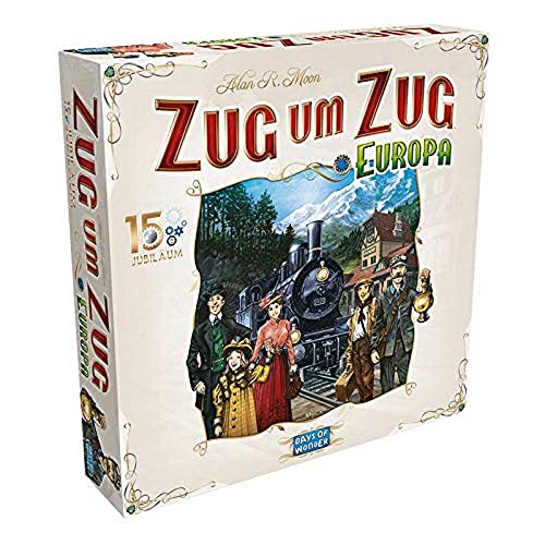 Days of Wonder, Zug um Zug – Europa 15. Jubiläum, Familienspiel, Brettspiel, 2-5 Spieler, Ab 8+ Jahren, 45+ Minuten, Deutsch von Asmodee