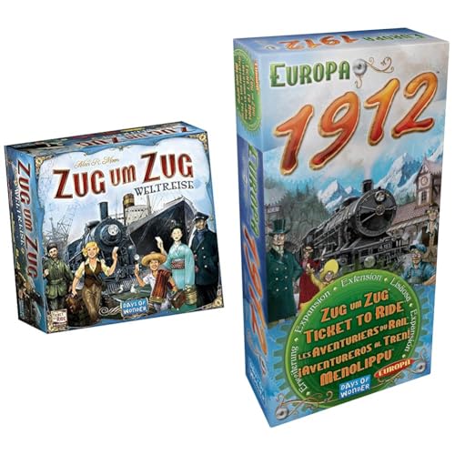 Days of Wonder | Zug um Zug – Weltreise | Familienspiel | Brettspiel | 2-5 Spieler | Ab 10+ Jahren | 90+ Minuten | Deutsch & Days of Wonder | Zug um Zug – Europa 1912 | Erweiterung | Familienspiel von Days of Wonder