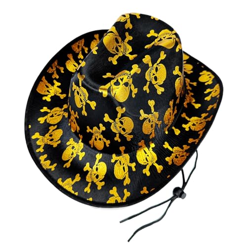 Dayysiuy Cowgirl Hut - Totenkopf-Muster Breitkrempige Kopfbedeckung Mit Kordel | Kostümzubehör Für Familienfeste Bühnenauftritte Festivals Halloween Schulaufführungen Dayysiuy Cowgirl Hut - Totenkopf-Muster Breitkrempige Kopfbedeckung Mit Kordel | Kostümzubehör Für Familienfeste Bühnenauftritte Festivals Halloween Schulaufführungen von Dayysiuy