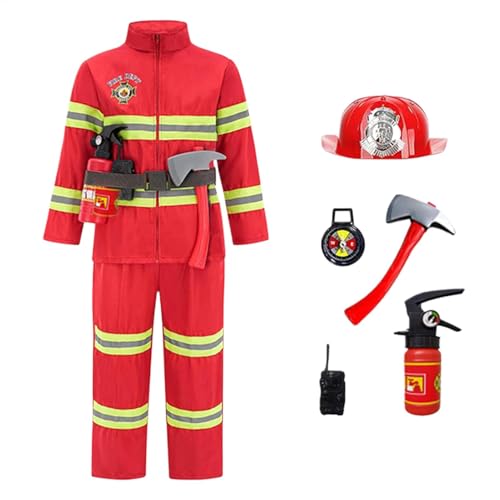 Dayysiuy Feuerwehrmann Kostüm Für Kinder, Feuerwehr Kostüm Für Kinder, Feuerwehrchef Cosplay Rollenspiel Spielzeug Zubehör, Feuerwehr Kinderkostüm Faschingskostüme Für Kinder Jungens Mädchen von Dayysiuy