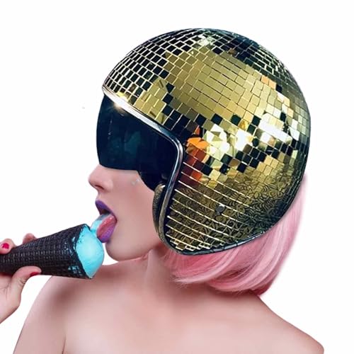 Discokugel Hüte, Diskokugel Helm Mit Einziehbarem Sonnenschutz, Glitzer Spiegel Glas Discokugel Hut Helm Für Damen Herren DJ Club Bühne Bar Party Hochzeit Dance von Dayysiuy