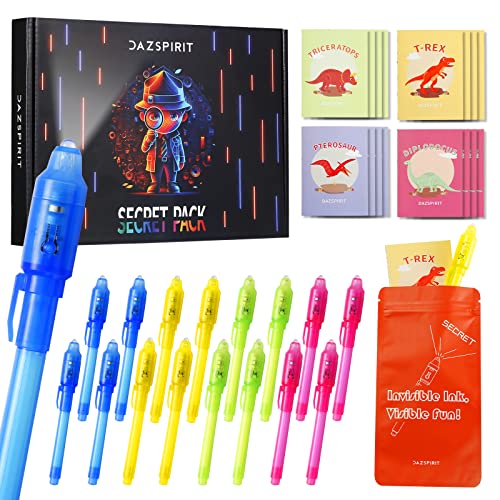 DazSpirit 16 Stück Geheimstift und Notizbuch-Set – Dinosaurier-Thema Geschenktüten, Zauberstifte mit UV-Licht Partytütenfüller für Jungen und Mädchen, Unsichtbarer Stift Spy Pen zum Mitgebsel Kinder von DazSpirit