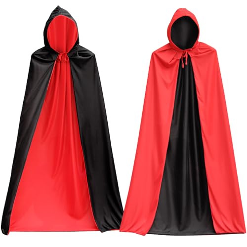 Dazhtu Halloween Vampir Kostüm Erwachsene mit Kapuze 150CM Doppelseitig Vampir Umhang Vampir Cape für Halloween Karneval Mittelalter Kostüm Party von Dazhtu