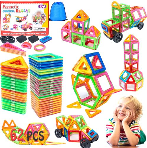 Dazhtu Magnetische Bausteine, 62 Teile Magnet Spielzeug,Kinder Magnetbausteine,Magnetspiel für Kinder Geschenk,Lernspielzeug Bauklötze Kinderspielzeug,Magnet Spielzeug Kinder ab 3 Jahre Mädchen Junge von Dazhtu