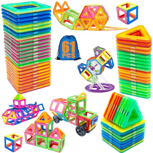 Dazhtu Magnetische Bausteine,61 Teile Magnet Spielzeug,Kinder Magnetbausteine,Magnetspiel für Kinder Geschenk,Lernspielzeug Bauklötze Kinderspielzeug,Magnet Spielzeug Kinder ab 3 Jahre Mädchen Junge von Dazhtu