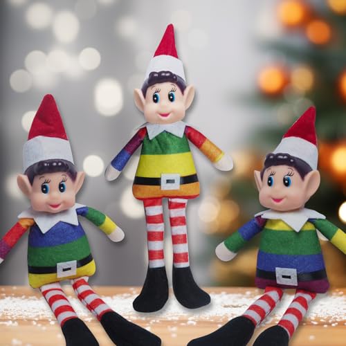 Dazhtu Weihnachtself 3er Set Vinyl Faced Naughty Elf Doll Elfie Jungen Elvie Mädchen mit Beinen, weichem Körper und Vinylkopf, langbeiniges weiches Plüschtier(26cm von Dazhtu