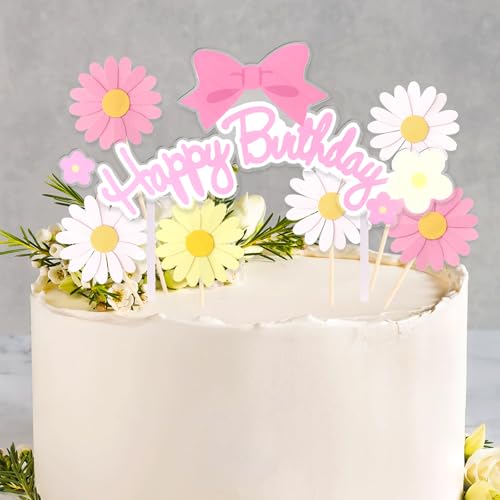 DazzJoy 13 Stück Gänseblümchen Tortendeko Geburtstag,Happy Birthday Tortendeko Blumen,Acryl Kuchendeko Geburtstag,Happy Birthday Cake Topper Geburtstag,Blumen Cupcake Topper Gänseblümchen Deko Torte von Dazzjoy