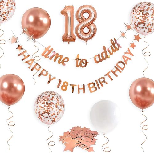 DazzJoy 18. Geburtstag Deko Mädchen, Luftballons Deko 18. Geburtstag Mädchen Deko, Rosegold Geburtstagsdeko 18 Mädchen, Deko 18. Geburtstag Mädchen, Konfetti Luftballons für Deko 18 Geburtstag Mädchen von Dazzjoy