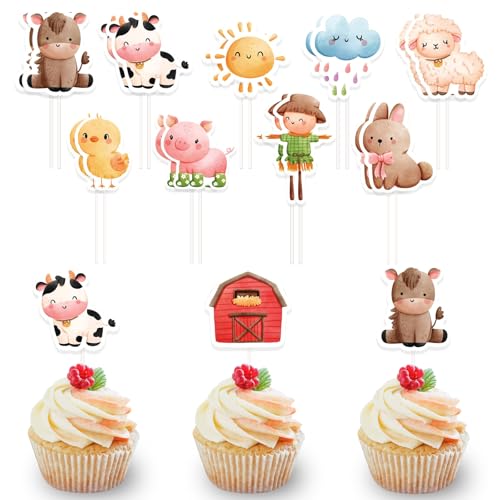 DazzJoy 20 Stück Tortendeko Bauernhof Jungen Mädchen,Cupcake Topper Bauernhof Tortendeko,Bauernhof Geburtstag Deko für Kinder,Torten Deko Kuh Deko,Nutztiere Kuchendeko,Bauernhof Deko Geburtstag von Dazzjoy