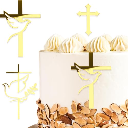 DazzJoy 3 Stück Kreuz Tortendeko Taufe,Acryl Cake Topper Taufe,Gold Taufe Torte Deko,Firmung Deko Torten,Konfirmation Tortendeko,Kommunion Tortendeko,Hochzeit,Babyparty von Dazzjoy