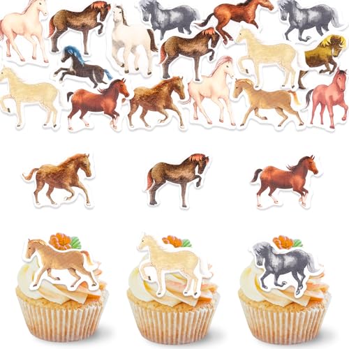 DazzJoy 48 Stück Essbare Tortendeko Pferd Deko,Pferde Tortendeko Essbar,Pferd Kuchen Deko Essbare,Essbare Cupcake Topper Pferde,Essbare Deko für Torten,Pferd Muffin Deko Essbar,Torten Deko Essbare von Dazzjoy