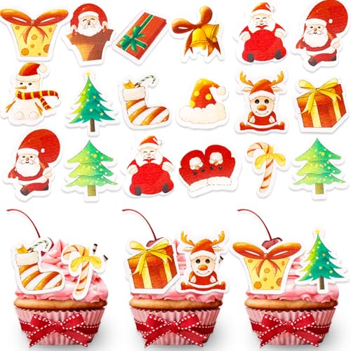 DazzJoy 48 Stück Weihnachten Tortendeko Essbar,Esspapier Weihnachten Deko,Esspapier Tortendeko Weihnachten,Essbare Cupcake Topper,Weihnachten Muffin Deko Essbar,Essbare Deko für Torten von Dazzjoy