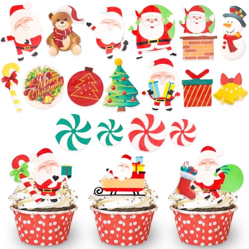 DazzJoy 60 Stück Tortendeko Weihnachten Essbar,Esspapier Tortendeko Weihnachten,Esspapier Weihnachten Deko,Weihnachten Muffin Deko Essbar,Essbare Cupcake Topper,Torten Deko Essbar,Kuchen Deko Essbar von Dazzjoy