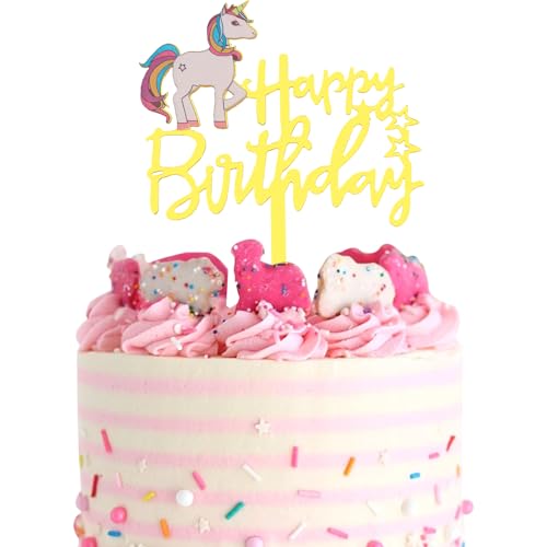 DazzJoy Acryl Happy Birthday Tortendeko,Einhorn Cake Topper Geburtstag,Einhorn Tortendeko Geburtstag,Kuchen Deko Geburtstag,Acryl Kuchendeko Geburtstag von Dazzjoy