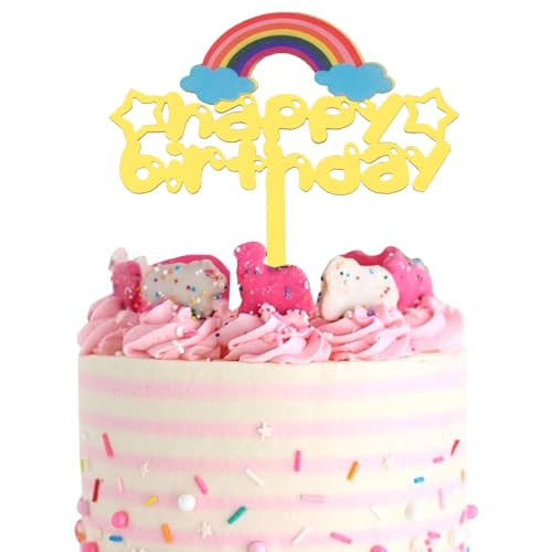 DazzJoy Acryl Happy Birthday Tortendeko,Cake Topper Geburtstag,Regenbogen Tortendeko Geburtstag,Kuchen Deko Geburtstag,Acryl Kuchendeko Geburtstag von Dazzjoy