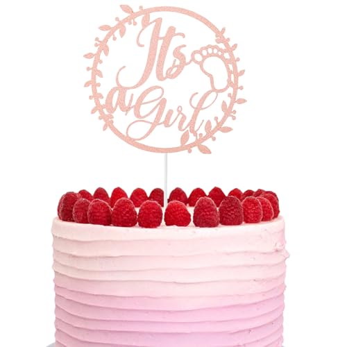 DazzJoy Its a Girl Tortendeko Babyparty Mädchen, Baby Girl Cake Topper Rosa, Glitzer Taufe Tortendeko Mädchen, Babyparty Kuchen Deko Mädchen, It’s a Girl Kuchen Topper Gender Reveal Party Deko von Dazzjoy