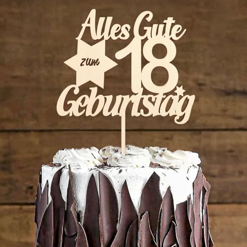 DazzJoy Holz Cake Topper 18 Geburtstag Deko,Tortendeko 18 Geburtstag Mädchen Junge,Alles Gute Geburtstag Kuchen Deko,Kuchendeko 18. Geburtstag Junge,4mm Dick Torten Deko Geburtstag 18 Jahre von Dazzjoy