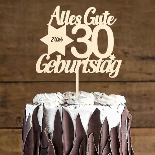 DazzJoy Cake Topper 30 Geburtstag Deko,Holz Tortendeko 30 Geburtstag Mann Frau,Kuchen Deko 30 Geburtstag Männer Frauen,Torten Deko Alles Gute Geburtstag 30 Jahre,30. Geburtstag Kuchen Topper aus Holz von Dazzjoy