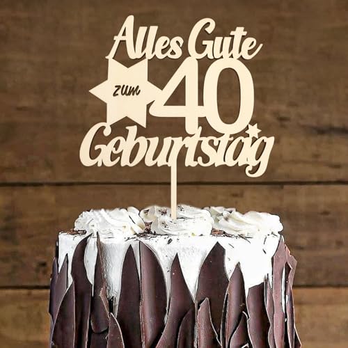 DazzJoy Holz Torten Deko 40 Geburtstag Mann Frau,40. Geburtstag Tortendeko Alles Gute zum 40 Geburtstag Deko,Cake Topper 40 Geburtstag,Holz Kuchendeko Geburtstag 40 Jahre Frauen Männer von Dazzjoy