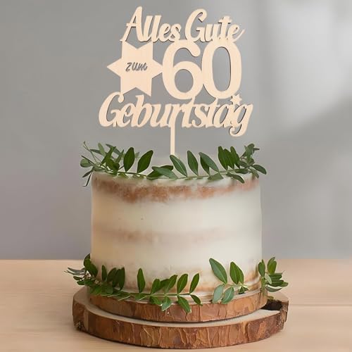 DazzJoy Holz Tortendeko 60 Geburtstag Mann Frau,Alles Gute zum 60 Geburtstag Deko,Kuchen Deko zum 60 Jahre Geburtstag Mann,Holz Cake Topper 60. Geburtstag Männer Frauen,60. Geburtstag Torten Deko von Dazzjoy