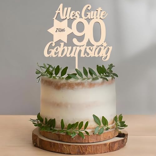 DazzJoy Alles Gute zum 90 Geburtstag Deko Torten,Holz Tortendeko 90 Geburtstag Mann Frau,90 Geburtstag Cake Topper,Kuchendeko Geburtstag 90 Jahre Frauen Männer,Torten Topper 90. Geburtstag Holz von Dazzjoy