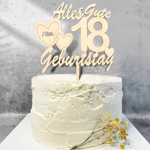 DazzJoy Holz Tortendeko 18 Geburtstag Junge Mädchen,Cake Topper 18 Geburtstag Deko,Alles Gute zum Geburtstag 18 Jahre,Holz Kuchendeko 18 Geburtstag,Happy 18th Birthday Torten Deko 18 Geburtstag von Dazzjoy