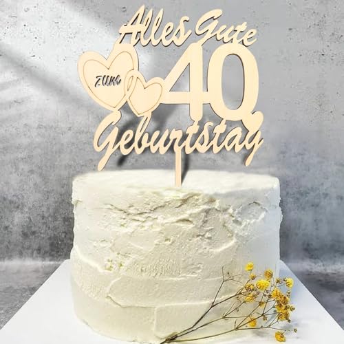 DazzJoy Holz Tortendeko 40 Geburtstag Mann Frau,40 Geburtstag Deko Kuchen,Torten Deko Alles Gute zum Geburtstag 40 Jahre,Cake Topper. 40 Geburtstag Männer Frauen,Happy 40th Birthday Deko von Dazzjoy