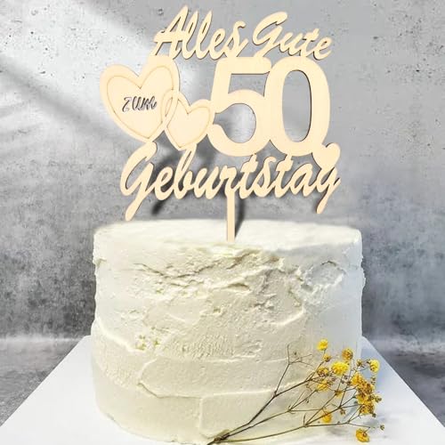 DazzJoy Holz Tortendeko 50 Geburtstag Mann Frau,Cake Topper 50 Geburtstag Deko Holz,Alles Gute zum 50 Geburtstag,Happy 50th Birthday Torten Deko,Kuchendeko 50 Geburtstag für Geburtstagsfeier von Dazzjoy