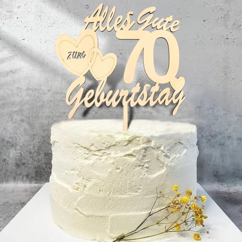 DazzJoy Holz Tortendeko 70 Geburtstag Mann Frau,Alles Gute zum 70 Geburtstag Deko,Cake Topper 70.Geburtstag Holz,Torten Deko 70 Geburtstag Frauen Männer,Kuchendeko Geburtstag 70 Jahre von Dazzjoy