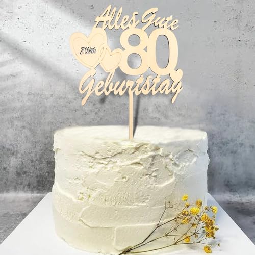 DazzJoy Holz Tortendeko 80 Geburtstag Frau Mann,Alles Gute zum Geburtstag 80 Deko,Happy 80th Birthday Cake Topper Geburtstag 80,Holz Kuchendeko Geburtstag 80 Jahre Frauen Männer von Dazzjoy