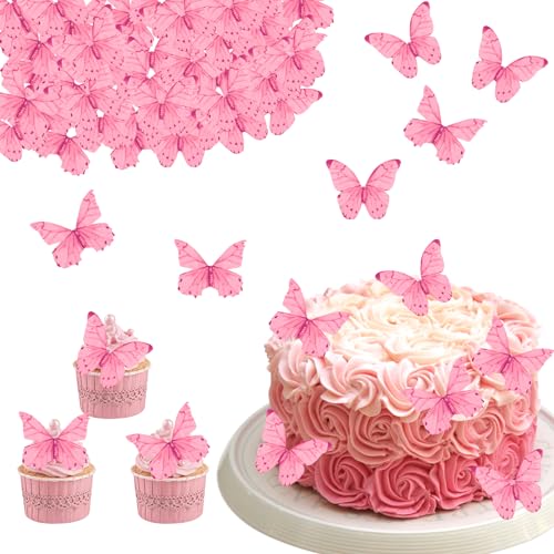 DazzJoy Essbare Schmetterlinge für Torte,40 Stück Essbare Tortendeko Schmetterlinge für Hochzeit,Rosa Schmetterlinge Kuchen Deko Essbar,Esspapier Tortendeko Geburtstag,Tortendeko Essbar Babyparty von Dazzjoy