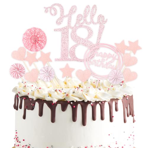 DazzJoy Tortendeko 18 Geburtstag Mädchen Junge,Roségold 18 Geburtstag Kuchendeko,Torten Deko 18. Geburtstag,18. Geburtstag Kuchen Deko,Cake Topper 18 Geburtstag,Hello 18 Torten Topper von Dazzjoy