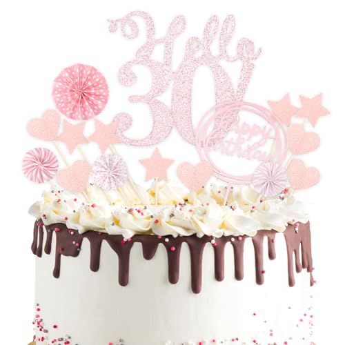 DazzJoy Tortendeko 30 Geburtstag Mann,30 Geburtstag Deko Roségold,Kuchendeko 30 Geburtstag Frauen,30. Geburtstag Deko Torte,Hello 30 Tortendeko,Torten Deko Geburtstag 30 von Dazzjoy