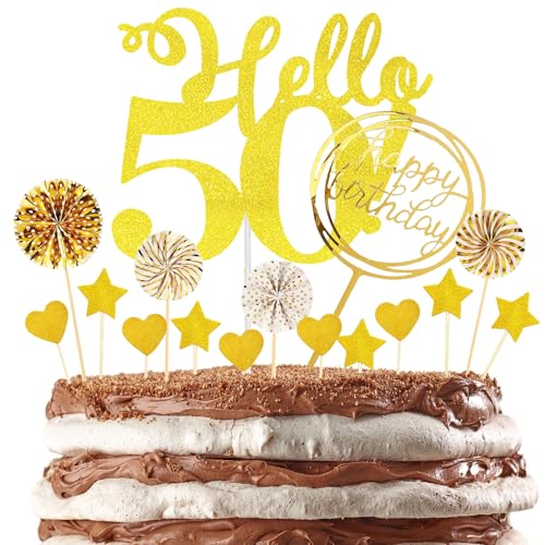 DazzJoy Gold Tortendeko 50. Geburtstag Mann,Torten Deko 50 Geburtstag Frau,50 Geburtstag Deko Torte,Kuchen Deko 50. Geburtstag,Cake Topper 50 Geburtstag,50. Geburtstag Kuchendeko von Dazzjoy