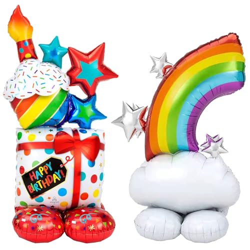 DazzJoy Happy Birthday Ballon Stehend, XXL Luftballon Regenbogen Deko Kindergeburtstag Stehend Luftballons, Folienballon Geburtstag Set, Riesen Helium Ballons für Babyparty Deko, Party Deko Geburtstag von Dazzjoy