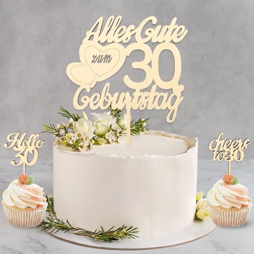 DazzJoy Holz Cake Topper 30 Geburtstag,Tortendeko 30 Geburtstag Frau Mann,Torten Deko Alles Gute zum Geburtstag 30 Jahre,Kuchen Deko 30 Geburtstag Männer,30 Geburtstag Deko,Kuchendeko Geburtstag 30 von Dazzjoy