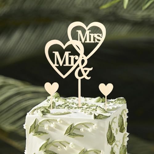 DazzJoy Holz Cake Topper Hochzeit,Mr & Mrs Deko Hochzeit,Holz Tortendeko Hochzeit,Liebe Hochzeitstorte Deko,Mr und Mrs Deko für Hochzeitstorten,Tortenstecker Hochzeit Jubiläum Verlobung Antrag Deko von Dazzjoy