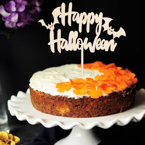 DazzJoy Holz Tortendeko Halloween Fledermaus Deko,Kuchen Deko Halloween, Holz Halloween Cake Topper,Happy Halloween Deko Torte,Halloween Tortendeko Kinder,Horror Kuchen Deko für Halloween Party Deko von Dazzjoy