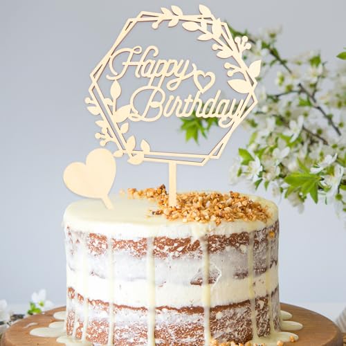 DazzJoy Holz Happy Birthday Tortendeko,Cake Topper Geburtstag,Tortendeko Geburtstag Mädchen Junge,Kuchen Deko Geburtstag,Happy Birthday Cake Topper,Kuchendeko Geburtstag von Dazzjoy