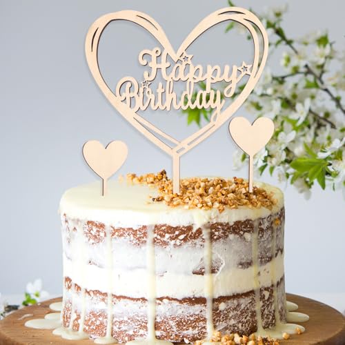 DazzJoy Cake Topper Happy Birthday Holz,Happy Birthday Tortendeko,Kuchendeko Geburtstag Mann Frau,Holz Tortendeko Geburtstag,Cake Topper Geburtstag,Happy Birthday Kuchen Deko,Torten Topper Geburtstag von Dazzjoy