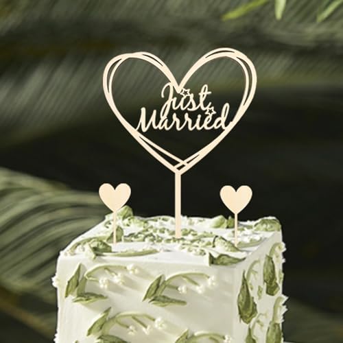 DazzJoy Just Married Cake Topper Hochzeit aus Holz,Tortendeko Hochzeit,Just Married Deko Hochzeitstorte,Tortenstecker Hochzeit,Hochzeitstorte Topper,Kuchen Topper für Hochzeit Verlobung Antrag Deko von Dazzjoy