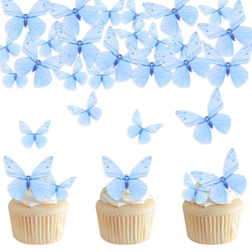 DazzJoy 72 Stück Schmetterlinge Tortendeko Essbar,Blau Cake Topper Schmetterling,Schmetterling Essbare Tortendeko Blau,Esspapier Tortendeko Geburtstag,Essbare Schmetterlinge für Torte Hochzeit von Dazzjoy