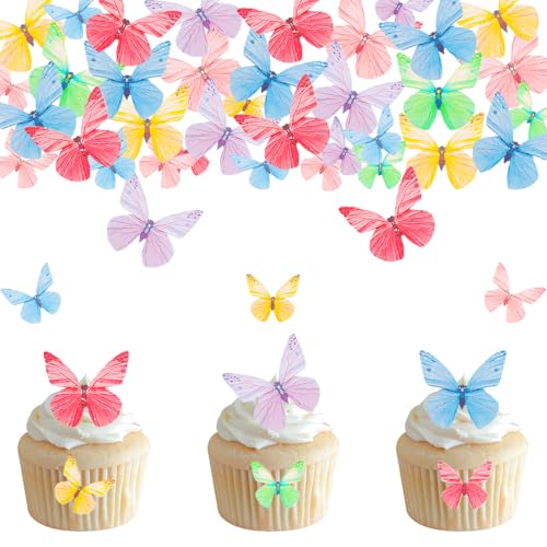 DazzJoy 72 Stück Schmetterlinge Tortendeko Essbar,Bunt Cake Topper Schmetterling,Bunt Schmetterling Essbare Tortendeko,Esspapier Tortendeko Geburtstag,Essbare Schmetterlinge für Torte Hochzeit von Dazzjoy